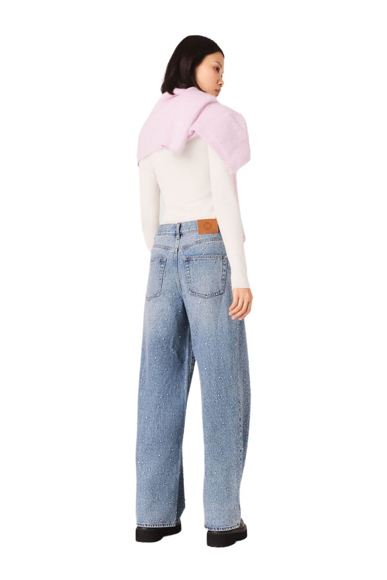 Wide-leg all-over rhinestone jeans, Alternate, color, Blue