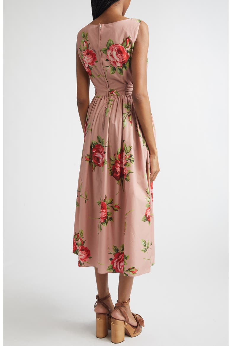 Rose Bouquet Print Gathered Cotton Poplin Dress, Alternate, color, BOUQUET ROSE F.ROSA