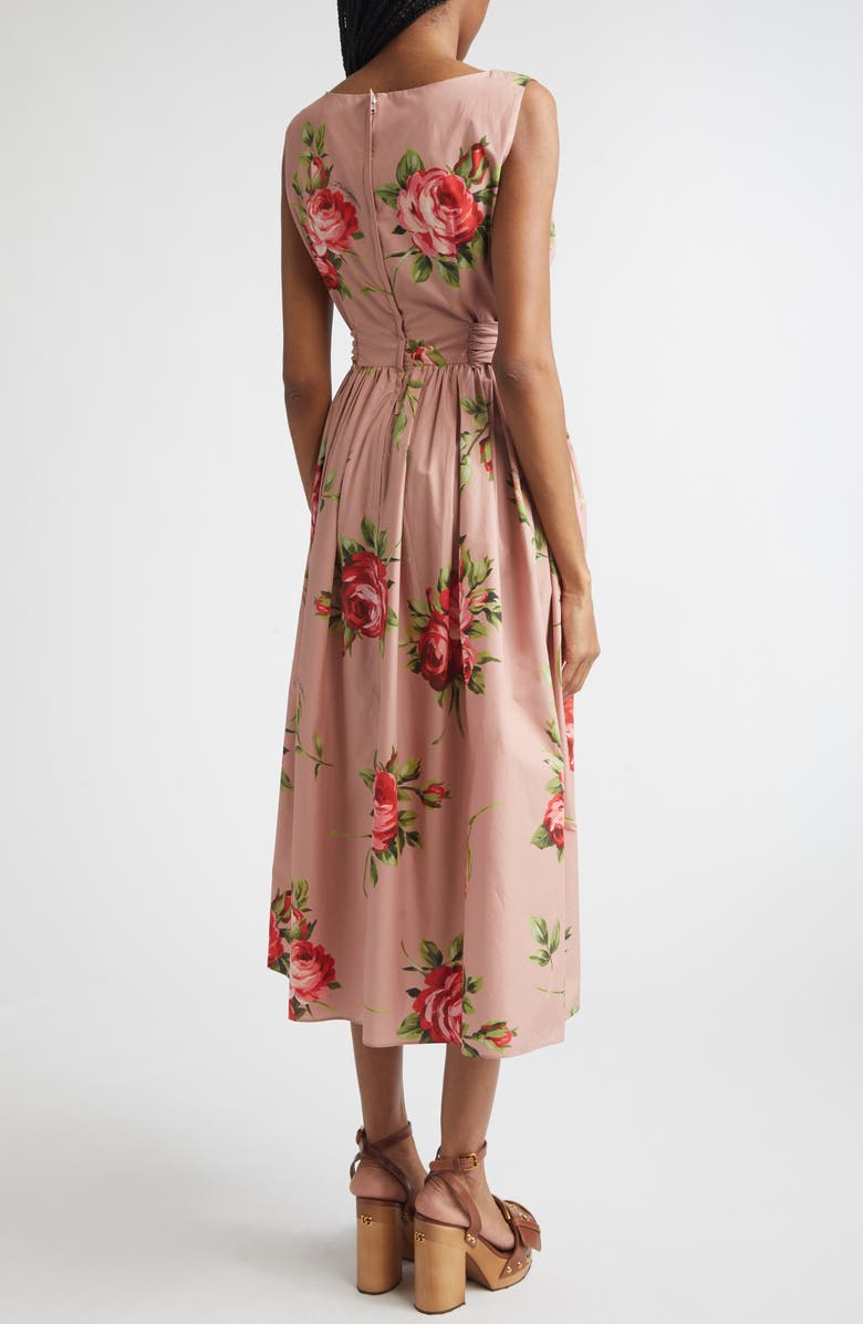 Dolce&Gabbana Rose Bouquet Print Gathered Cotton Poplin Dress, Alternate, color, Bouquet Rose F.rosa