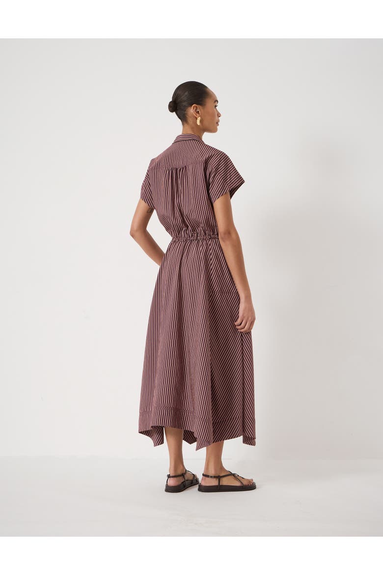 Mira Short Sleeve Hanky Hem Midi Dress, Alternate, color, Burgundy Stripe Red