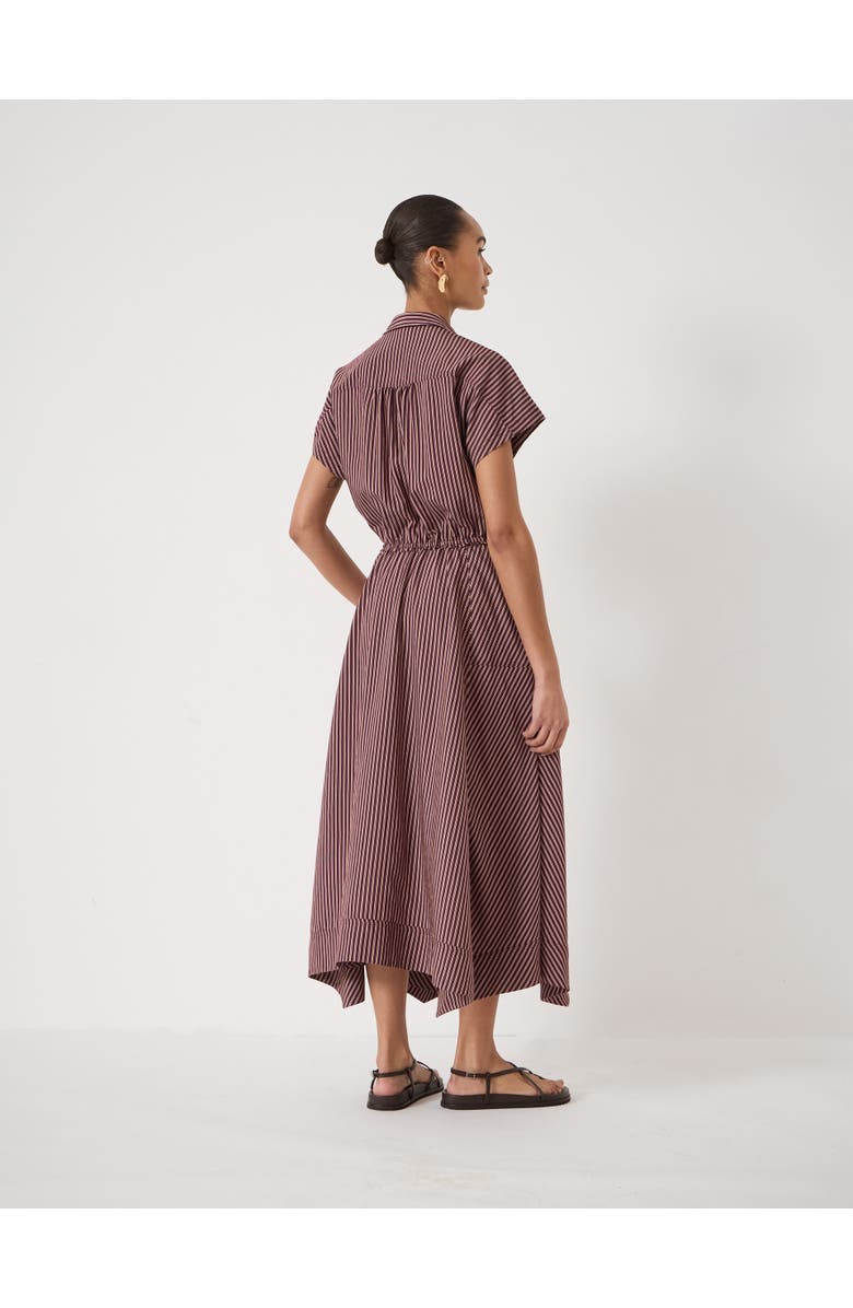 Hush Mira Short Sleeve Hanky Hem Midi Dress, Alternate, color, Burgundy Stripe Red