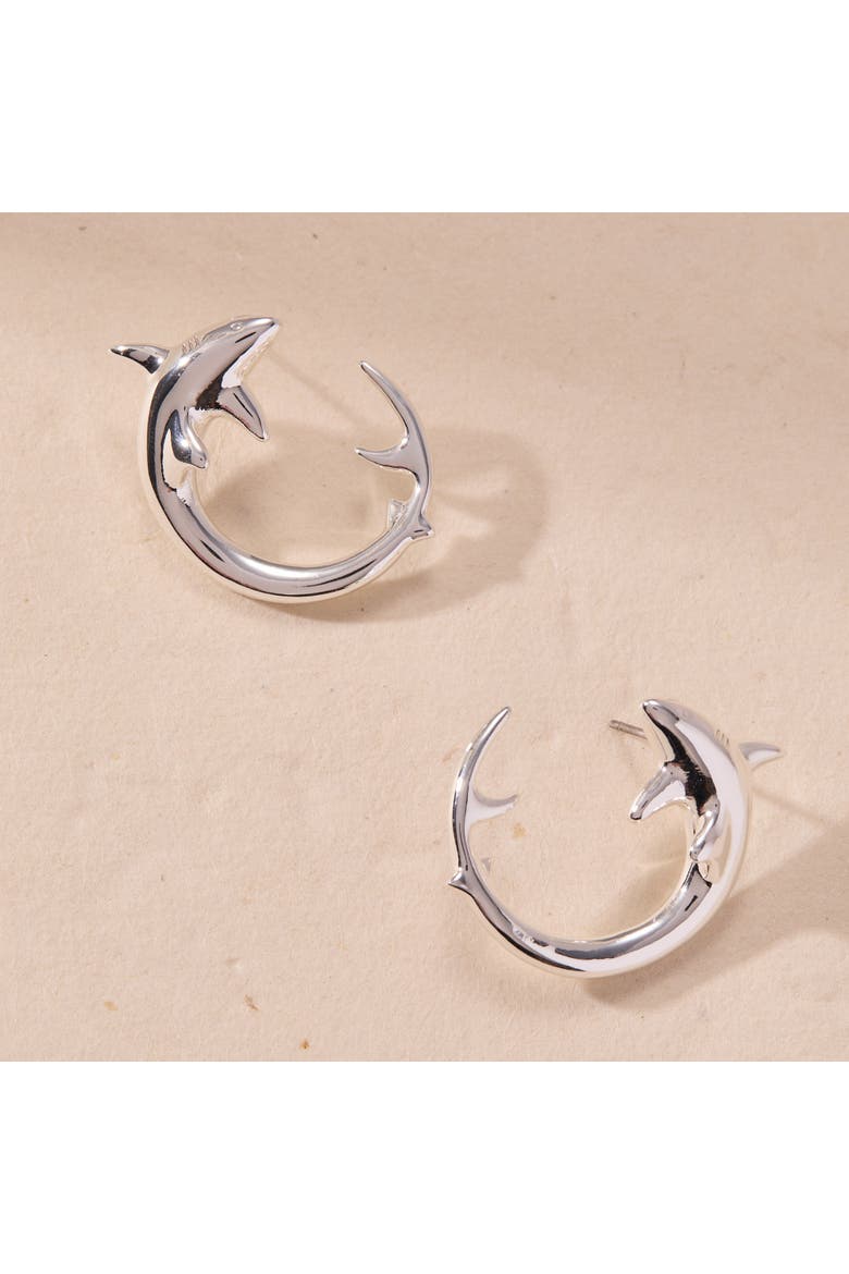 Shark Hoop Earring, Alternate, color, Silver
