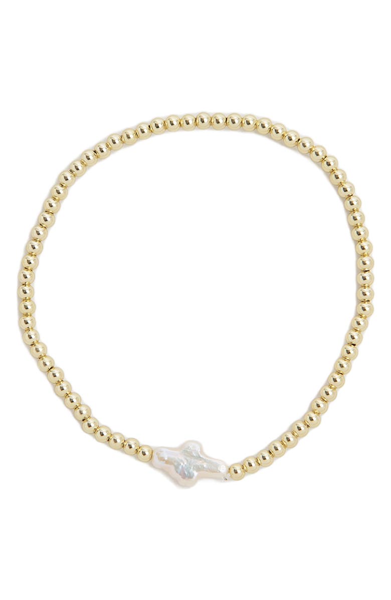 Argento Vivo Sterling Silver Baroque Pearl Beaded Stretch Bracelet, Main, color, Gold