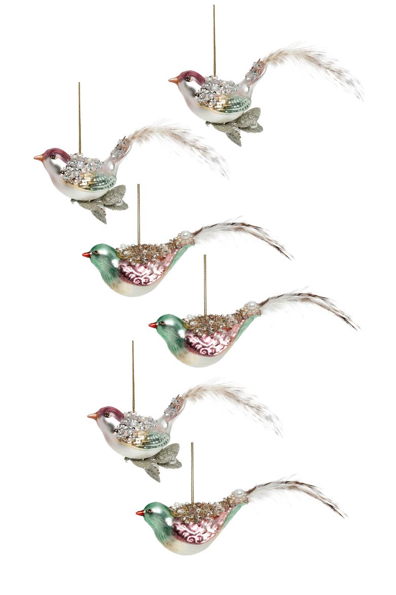 Elegant Bird Ornament, Set of 6, Alternate, color, Pink