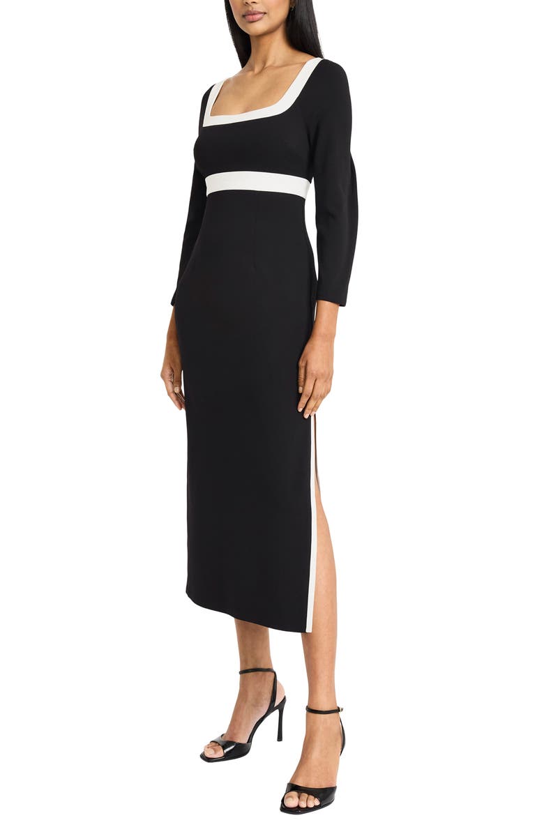 DONNA MORGAN FOR MAGGY Square Long Sleeve Sleeve Midi Dress, Alternate, color, Black/ Ivory