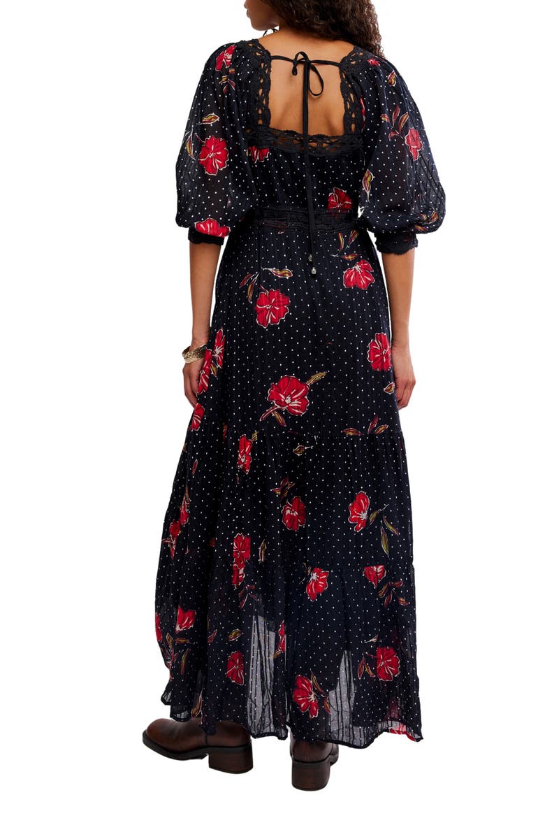 Morning Meadows Floral Lace Trim Maxi Dress, Alternate, color, RED POP COMBO