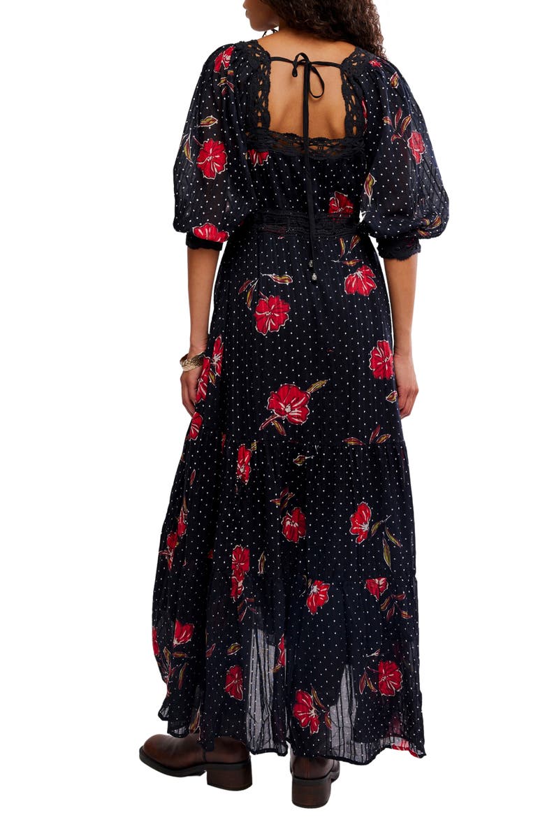 Free People Morning Meadows Floral Lace Trim Maxi Dress, Alternate, color, Red Pop Combo