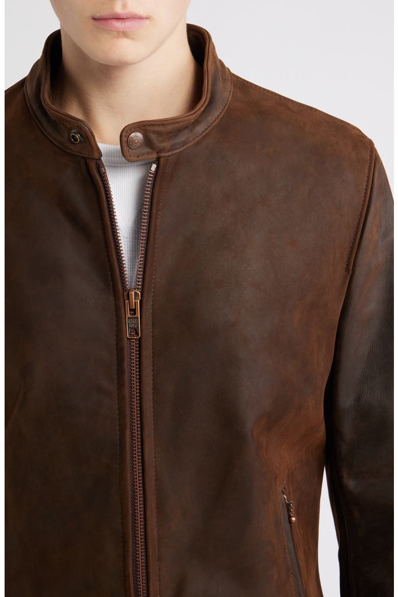 Café Racer Slim Fit Cowhide Leather Jacket, Alternate, color, BROWN