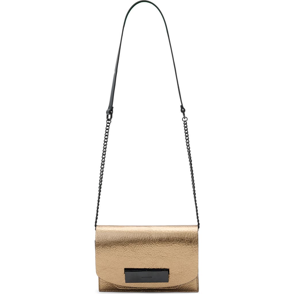 Allsaints Etta Metallic Leather Clutch Bag In Gold