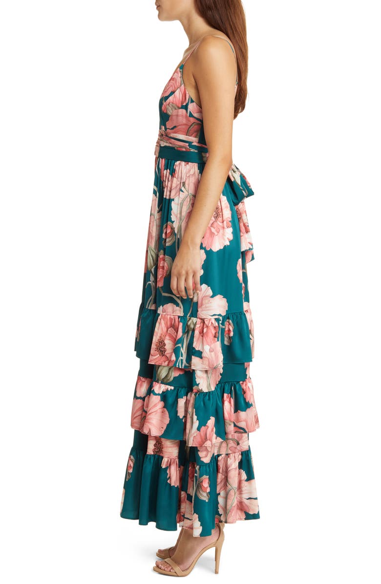 Hutch Guthrie Floral Print Tiered Ruffle Dress, Alternate, color, Emerald Vining Painted Floral