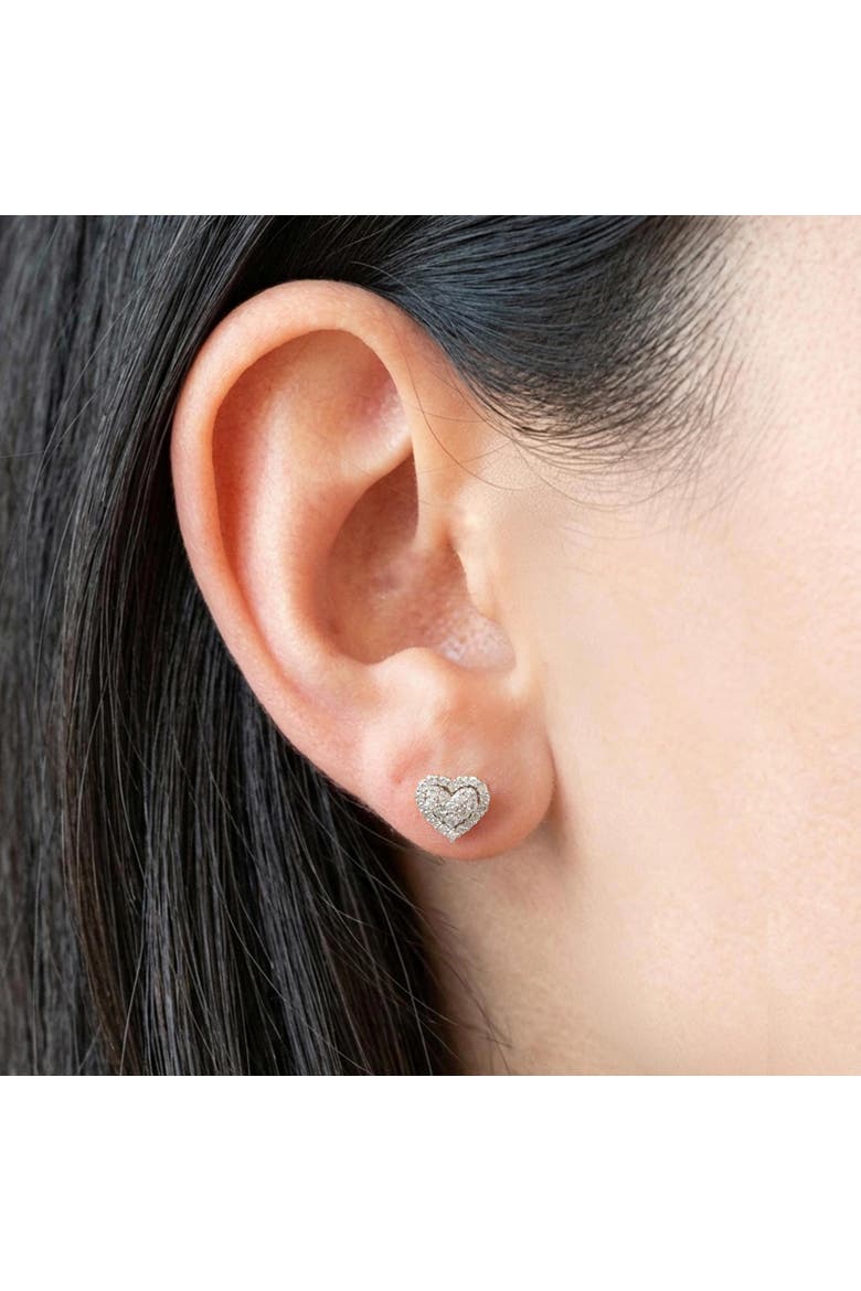 Diamond Halo Heart Screw Back Stud Earrings, Alternate, color, Yellow Gold