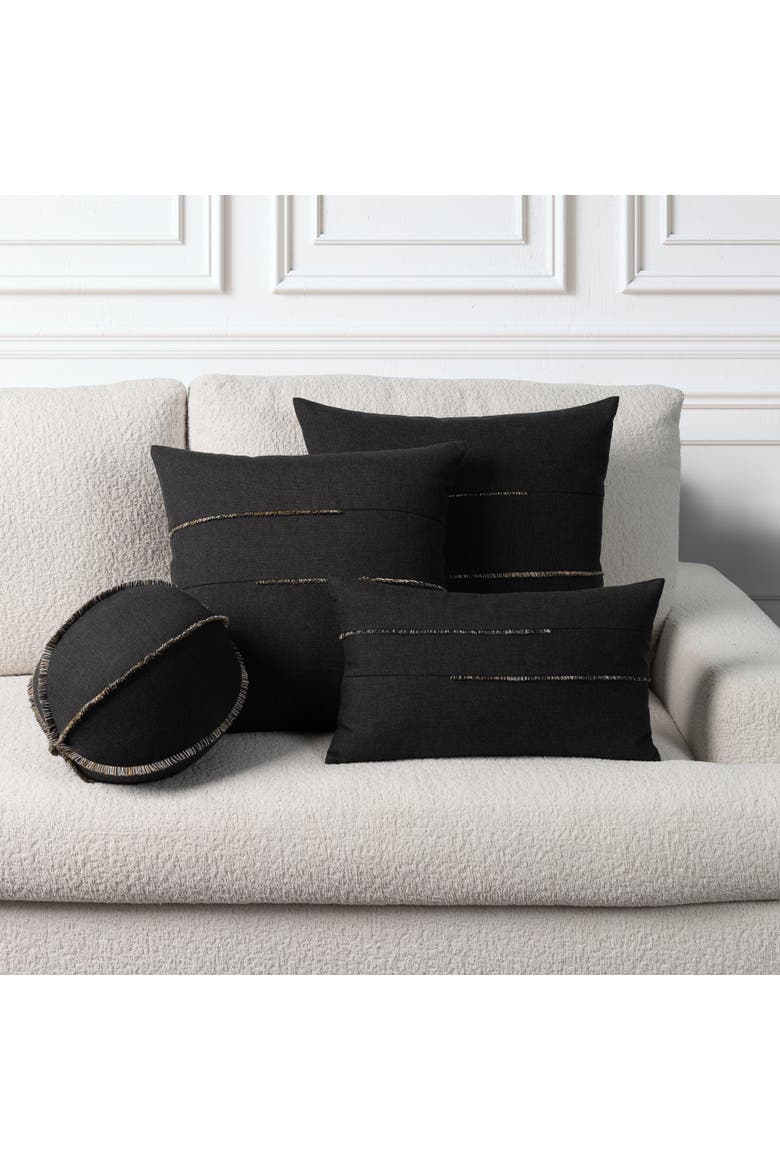 Micro Fringe Lumbar Indoor & Outdoor Woven Accent Lumbar Pillow with chenille accents, Alternate, color, Carbon