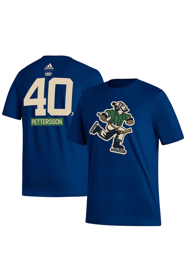 Men's adidas Elias Pettersson Navy Vancouver Canucks Reverse Retro 2.0 Name & Number T-Shirt, Main, color, Navy