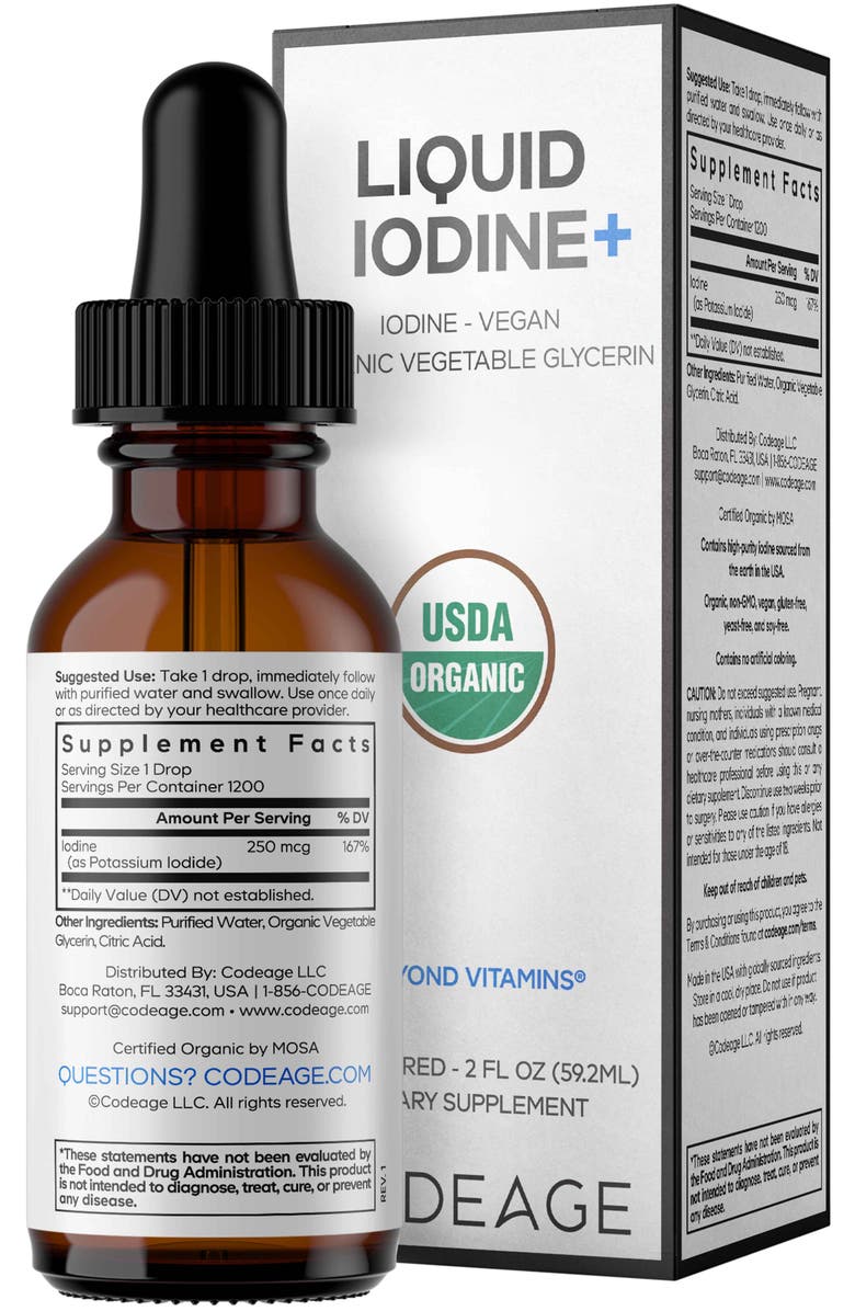 Codeage Iodine Liquid - USDA Organic Vegan Mineral Drops, Alternate, color, White