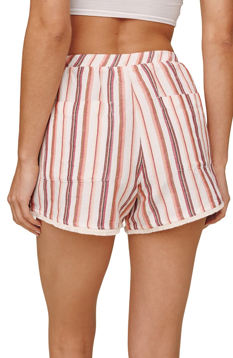 Bella Dahl Stripe Fringe Hem Linen Blend Drawstring Shorts, Alternate, color, Sunset Stripe