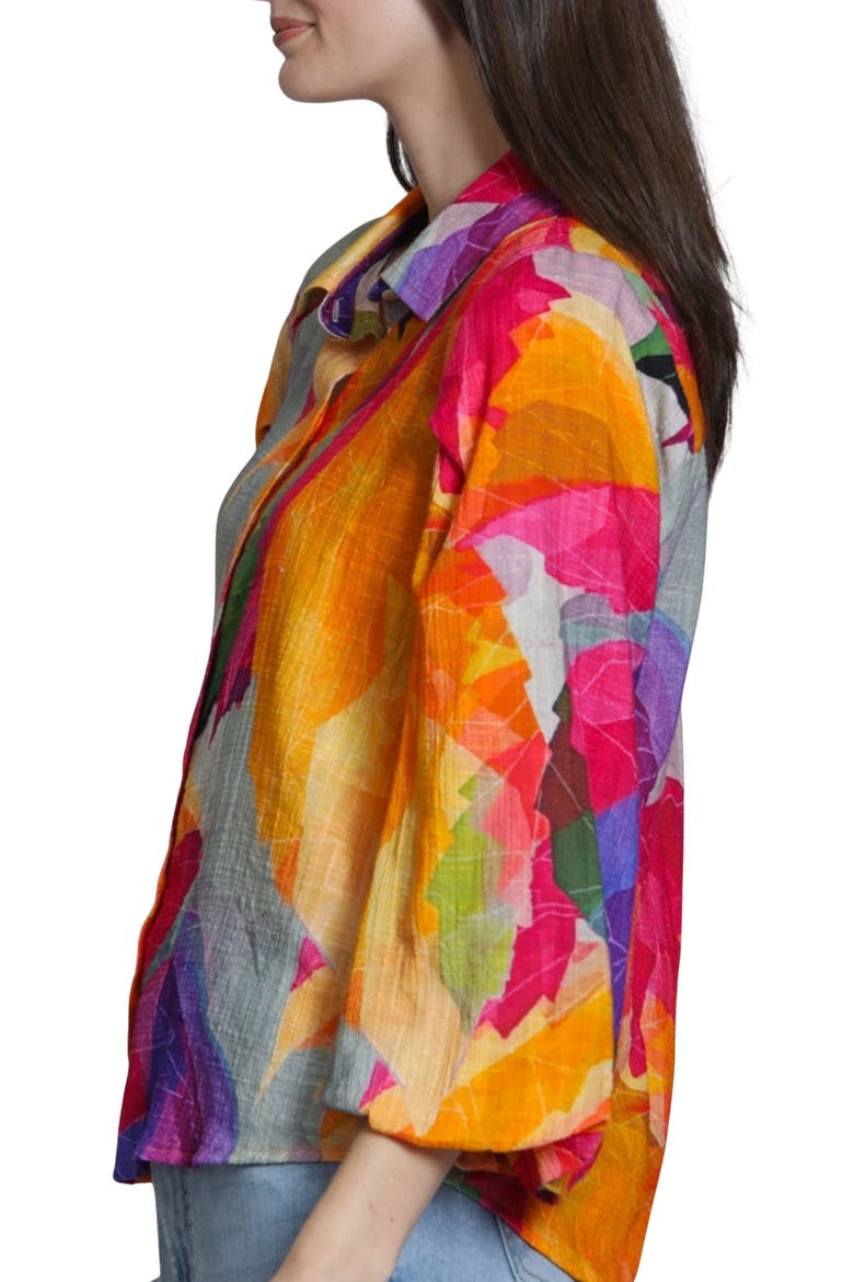 Printed Cotton Button-Up Shirt, Alternate, color, YELLOWPINK MULTI