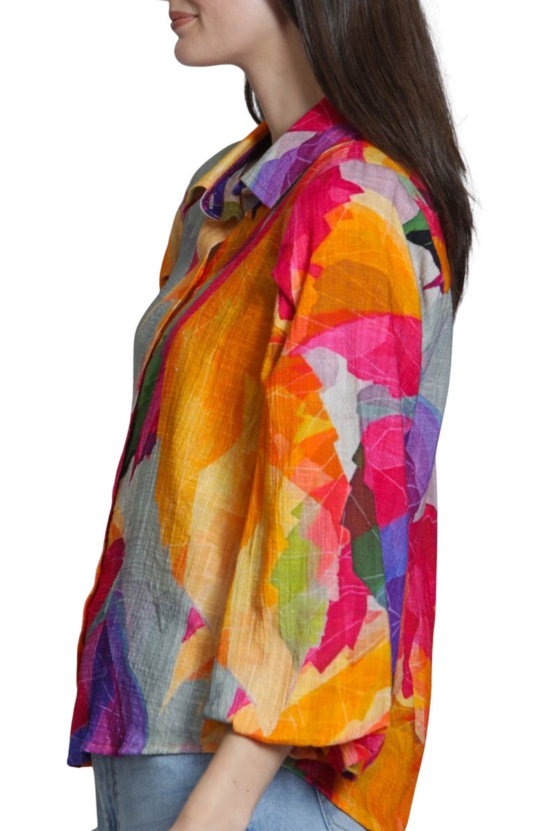 APNY Printed Cotton Button-Up Shirt, Alternate, color, Yellowpink Multi