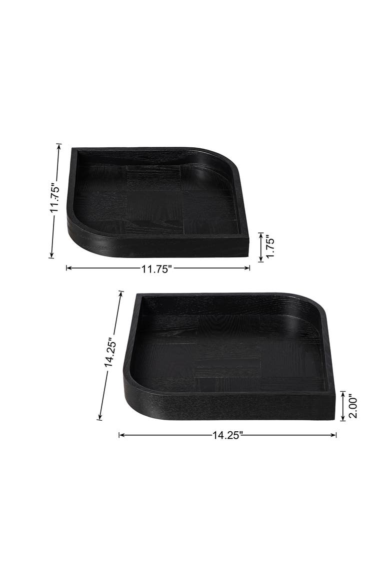 Set of 2 Leaf Shape Ash Wood Decorative Trays, Alternate, color, Black