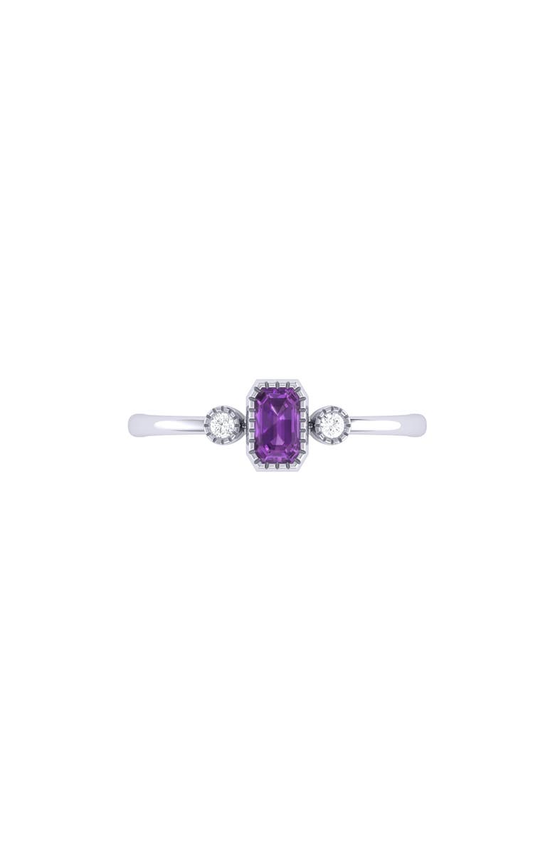LuvMyJewelry Emerald Cut Amethyst & Diamond Birthstone Ring in 14K Gold, Alternate, color, White Gold