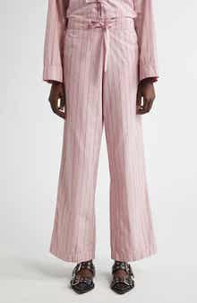 Ganni Ruffle Trim Stripe Organic Cotton Pants
