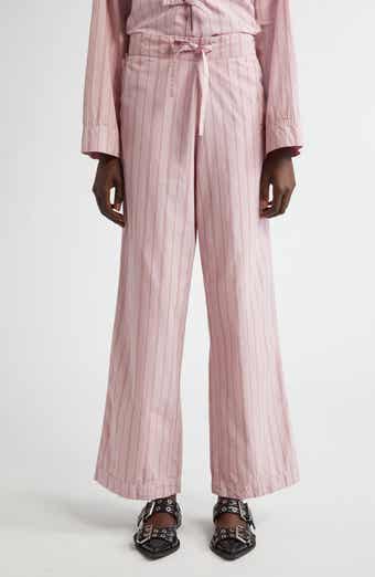 Ganni Ruffle Trim Stripe Organic Cotton Pants