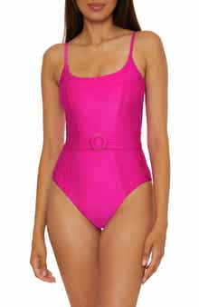 Becca Monte Carlo Belted Rib One-Piece Swimsuit