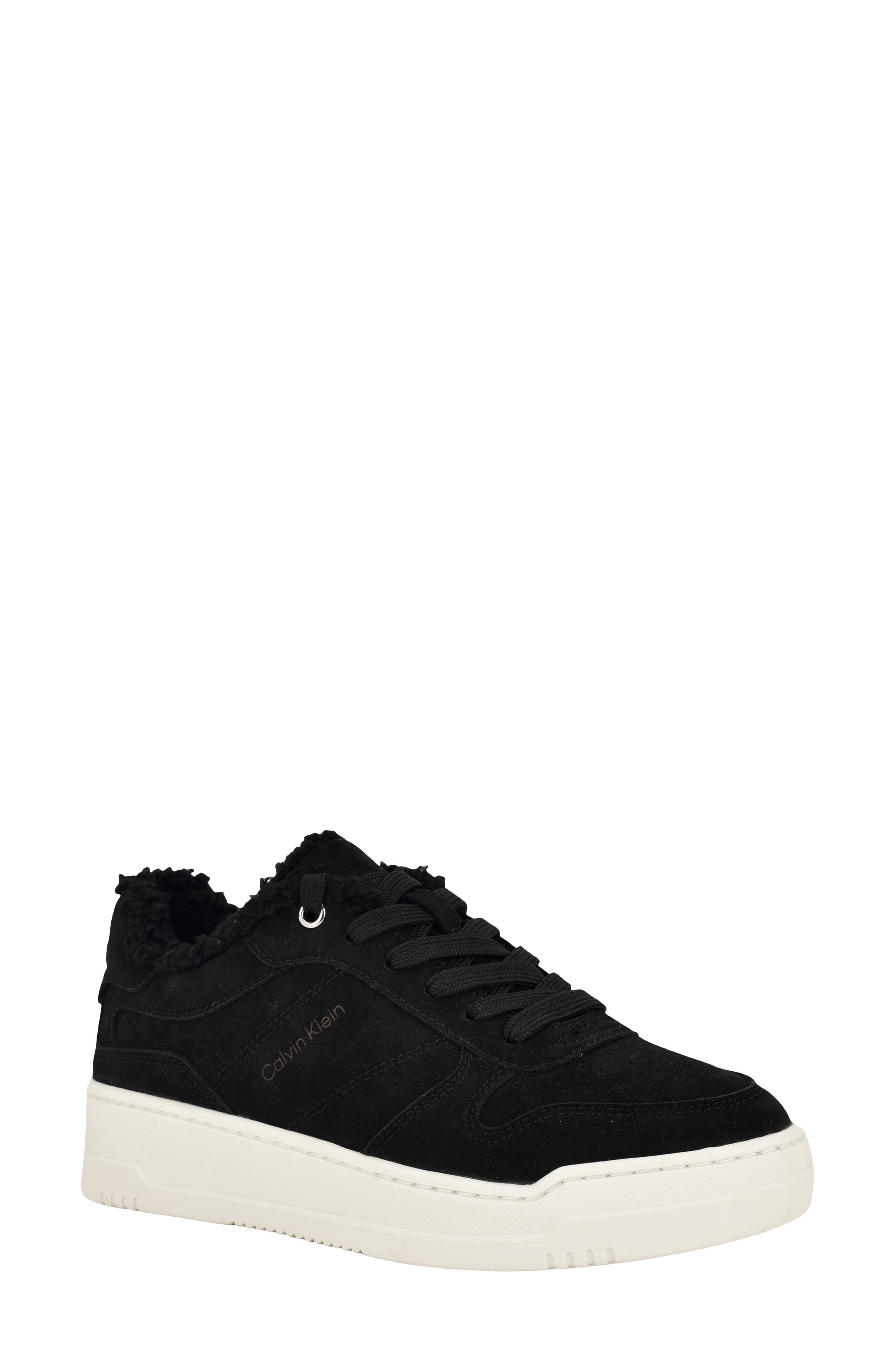 Calvin Klein Pozay Faux Shearling Sneaker, Main, color, Black