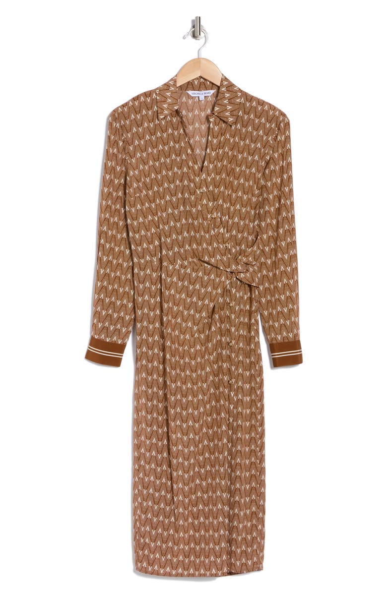 Veronica Beard Wright Long Sleeve Stretch Silk Midi Shirtdress, Alternate, color, Dot V Prt Doc/Ow
