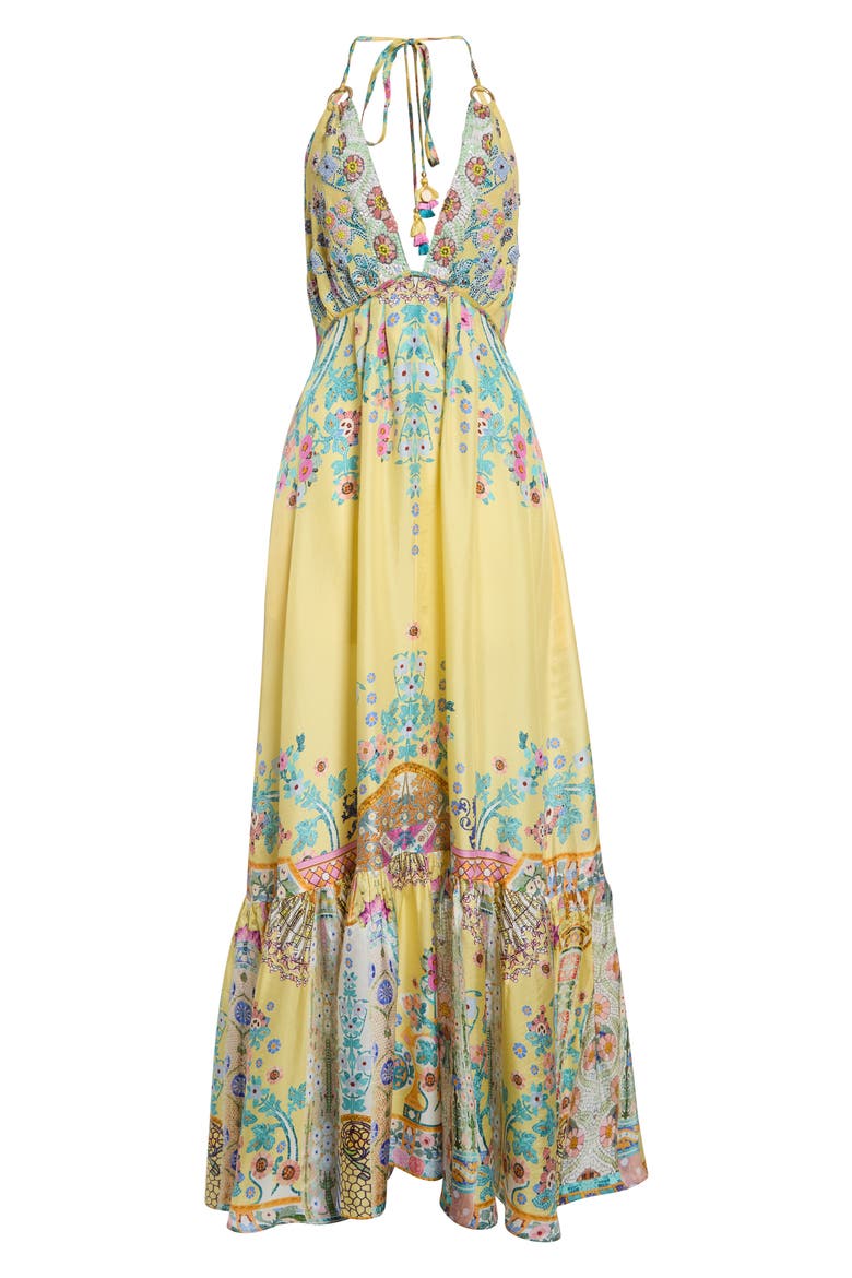 Barcelona Beaded Silk Halter Maxi Dress, Main, color, BARCELONA