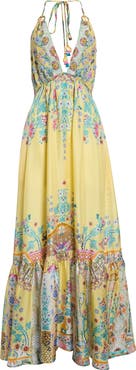 Camilla Barcelona Beaded Silk Halter Maxi Dress