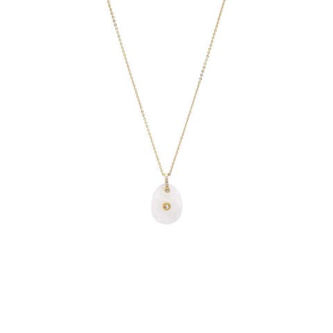 CZ Bezeled Natural Stone Pendant Necklace