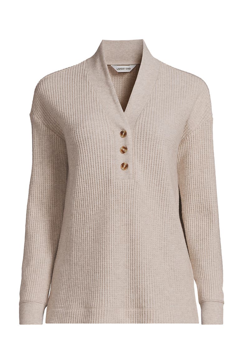 Long Sleeve Waffle Shawl Collar Henley, Alternate, color, Smokey Gray Heather