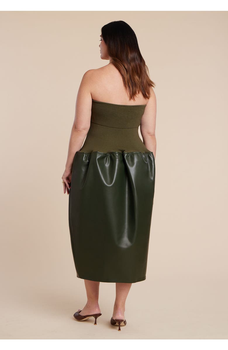 ELOQUII Faux Leather Sweater Mixed Dress, Alternate, color, Dark Olive Green