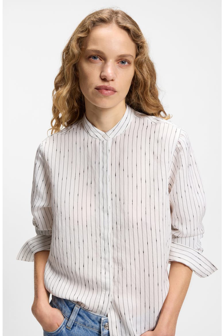 Bertyna Monday Stripe Crop Button-Up Shirt, Alternate, color, WHITE