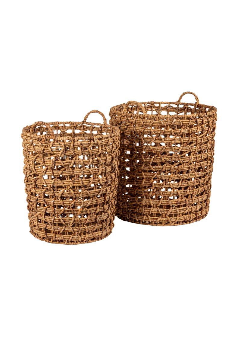 Round Water Hyacinth Baskets, Set of 2, Main, color, Natural