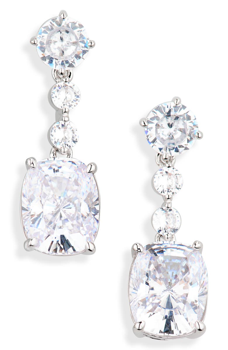Nadri Cori Cushion Cut Cubic Zirconia Drop Earrings, Main, color, Rhodium