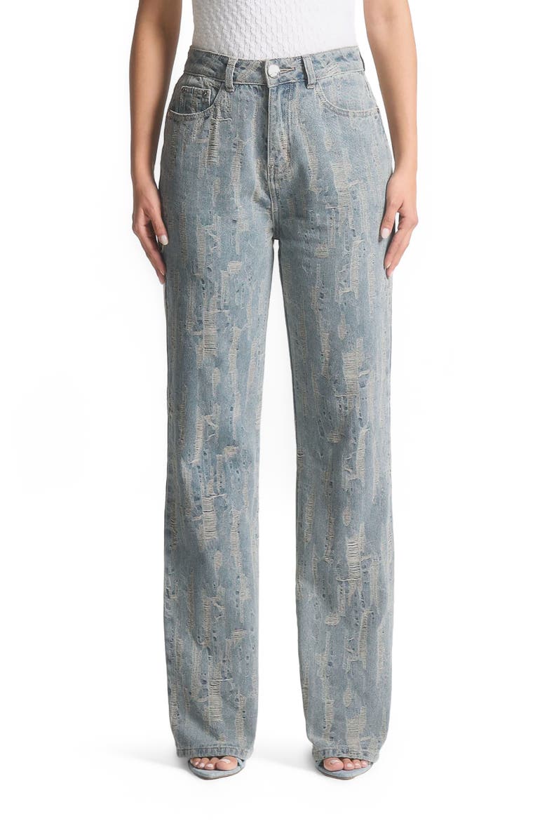 Florence Distressed High Rise Straight Leg Jeans, Main, color, Mid Blue