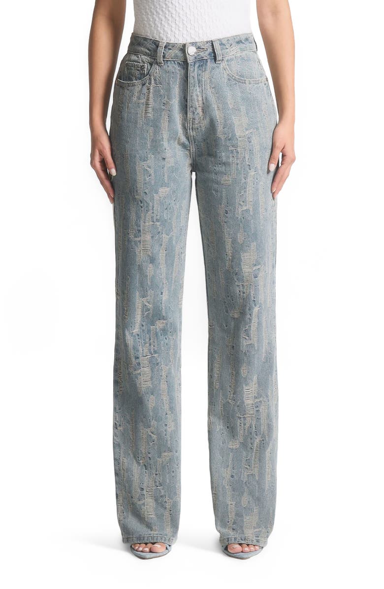 Manière De Voir Florence Distressed High Rise Straight Leg Jeans, Main, color, Mid Blue