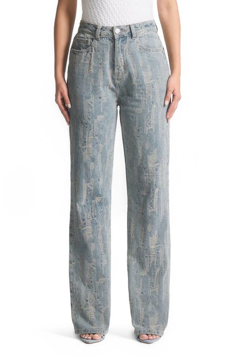 Florence Distressed High Rise Straight Leg Jeans