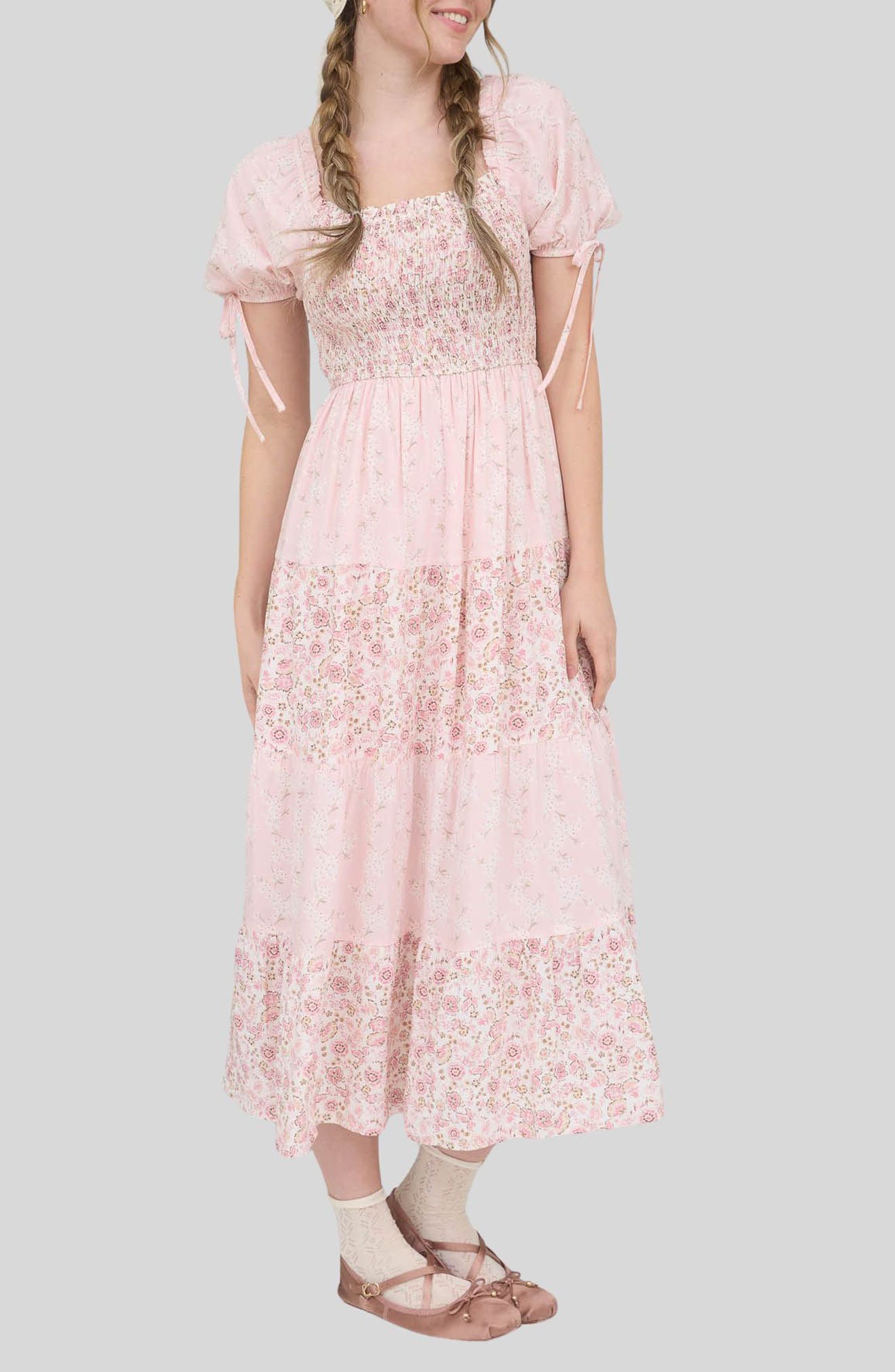 Smocked Tiered Midi Dress - image 3