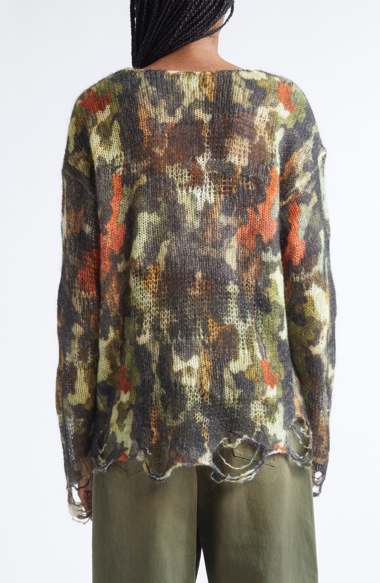 R13 Distressed Camouflage Merino Wool Boyfriend Sweater, Alternate, color, Light Camo Green
