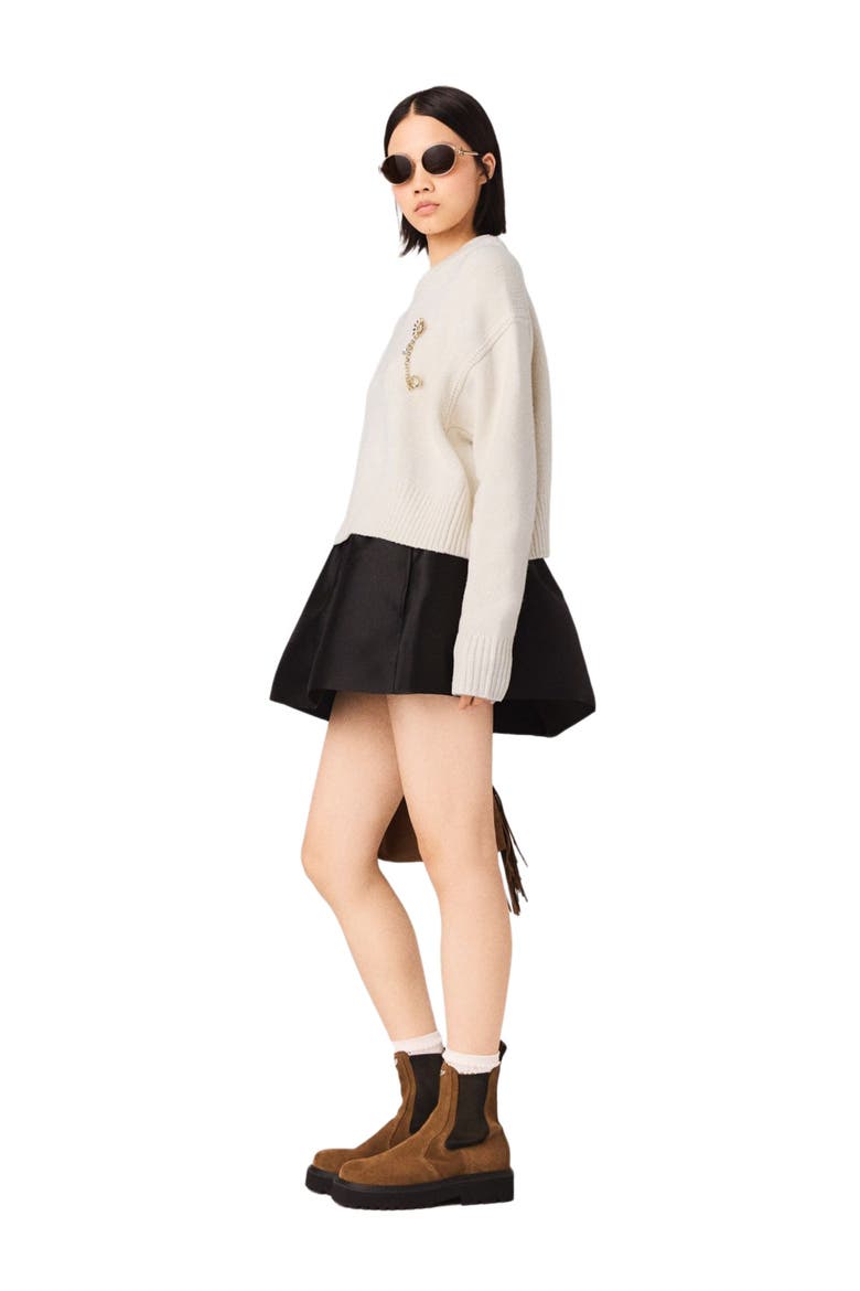 Sweater with floral brooch, Alternate, color, Ecru