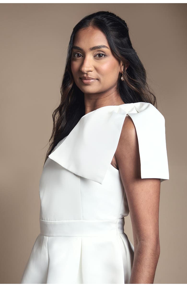 Coast One Shoulder Bow Bridal Mini Dress, Alternate, color, Ivory