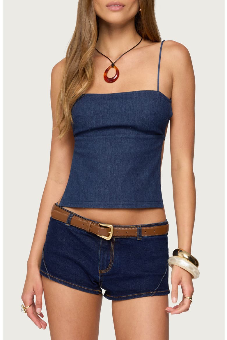 Conley Backless Denim Top, Main, color, DARK-BLUE