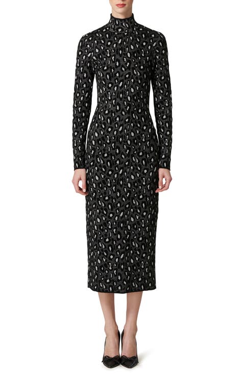 Animal Jacquard Long Sleeve Sweater Dress