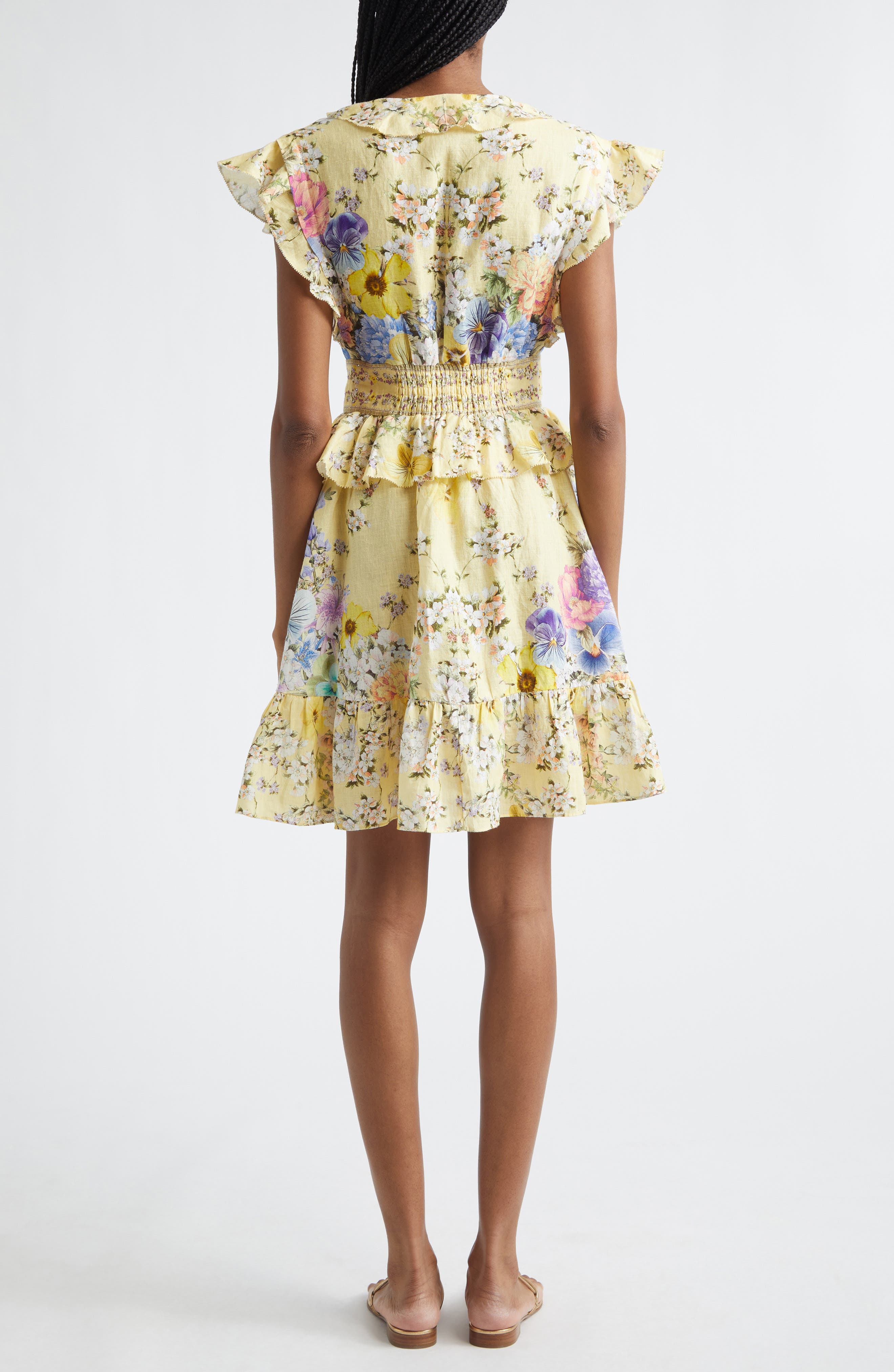 Camilla Darling Buds Ruffle Waisted Linen Minidress (Women) | Nordstrom