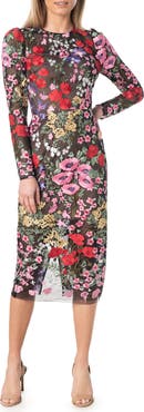 Dress the Population Sophia Floral Embroidered Long Sleeve Sheath Dress