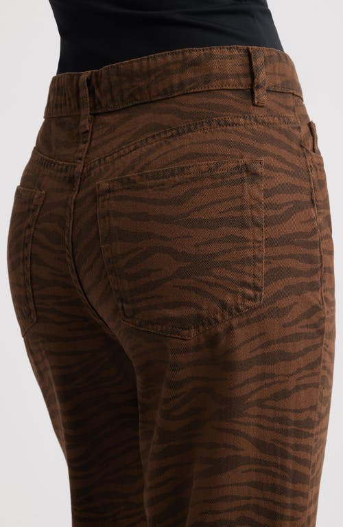 Mango Zebra Stripe High Waist Straight Leg Jeans In Brown