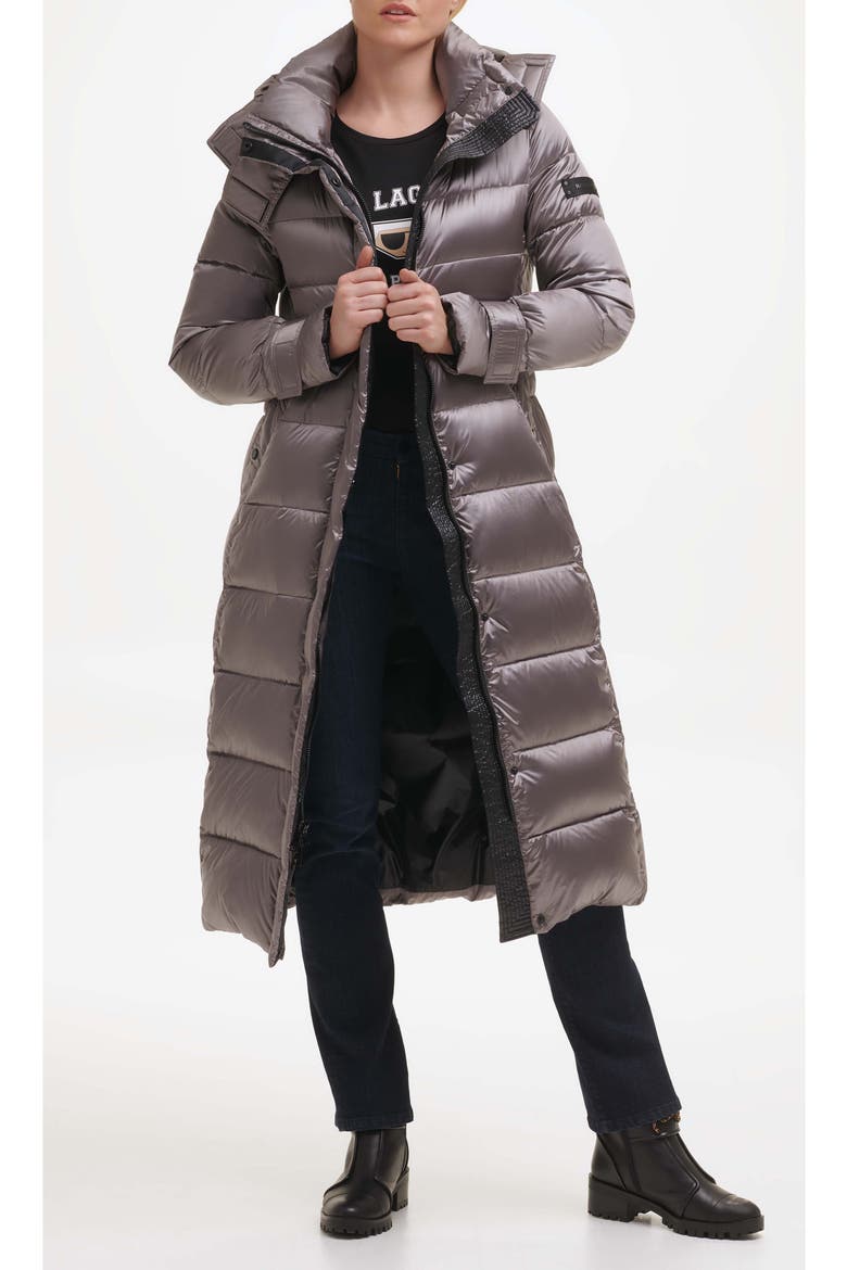 Contrast Belted Longline Puffer Jacket, Alternate, color, GUNMETAL