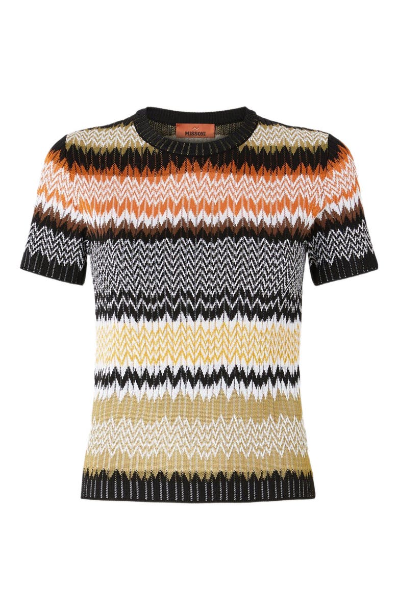 Missoni Short Sleeve Crew Neck Sweater With Chevron Pattern, Alternate, color, Multicoloured